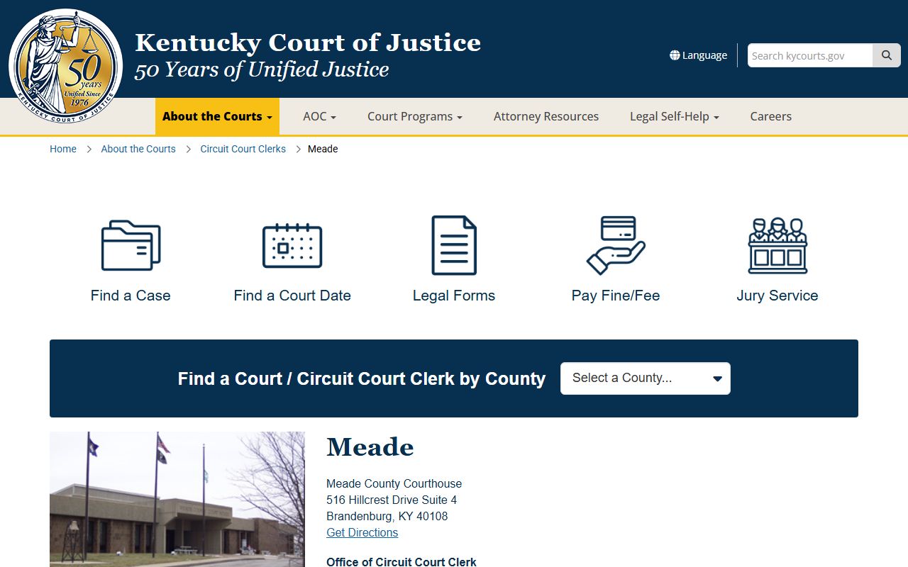 Meade County court records after jail arrest court clerk page